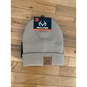 Realtree 3 Pack Beanie Hats NWT Unisex Tan Black Charcoal Knit Cuffed Winter